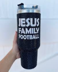 Jesus, Family, Football 40 oz Rhinestone Tumbler