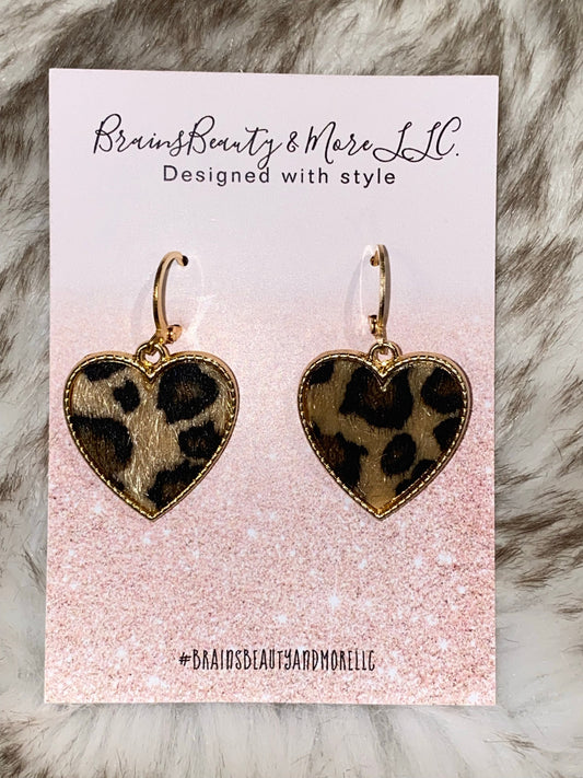 Leopard Cowhide-Heart Earrings